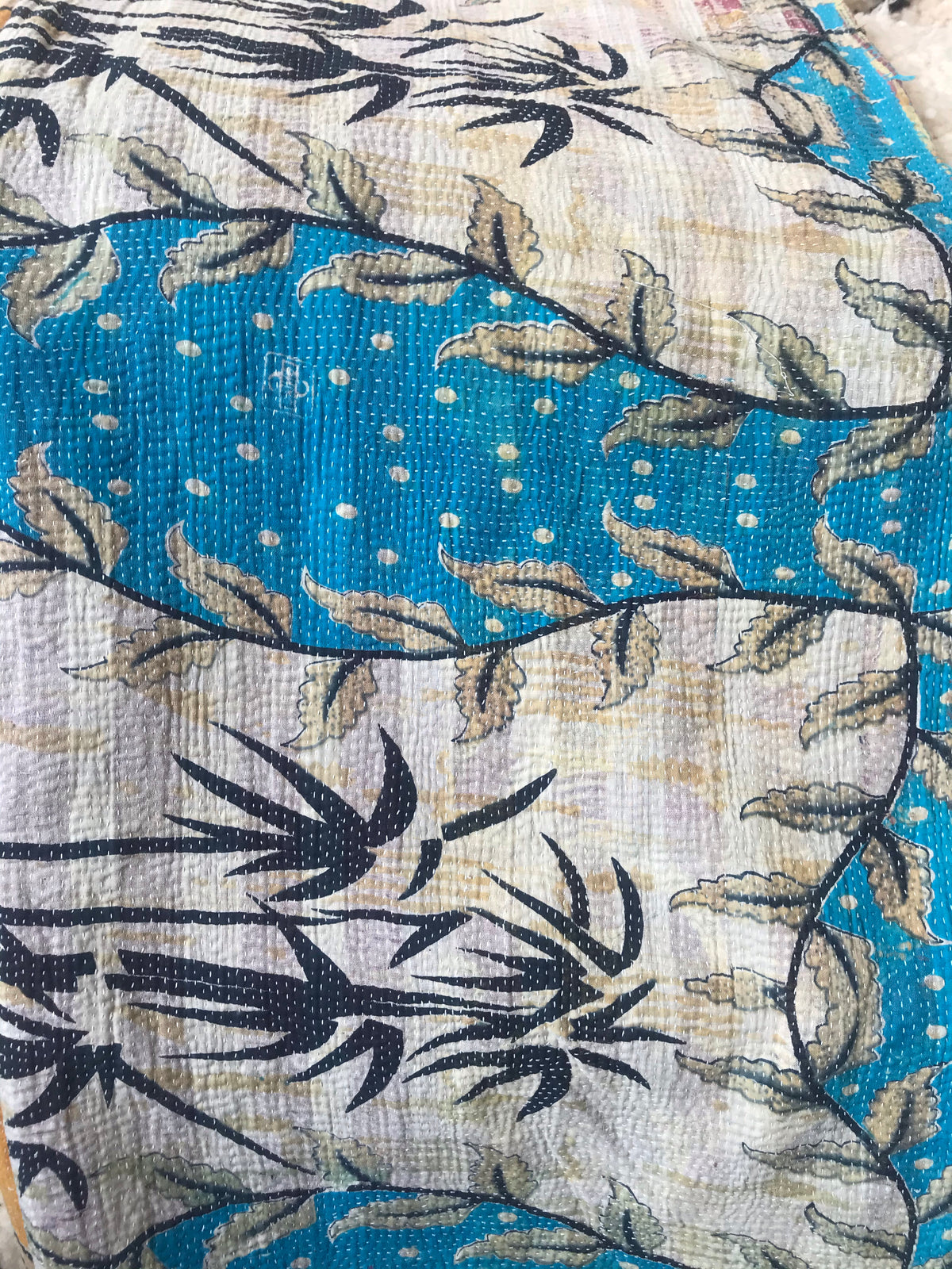 Kantha sari couvre-lit, coton recyclé brodé à la main