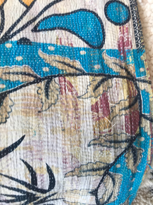 Kantha sari couvre-lit, coton recyclé brodé à la main
