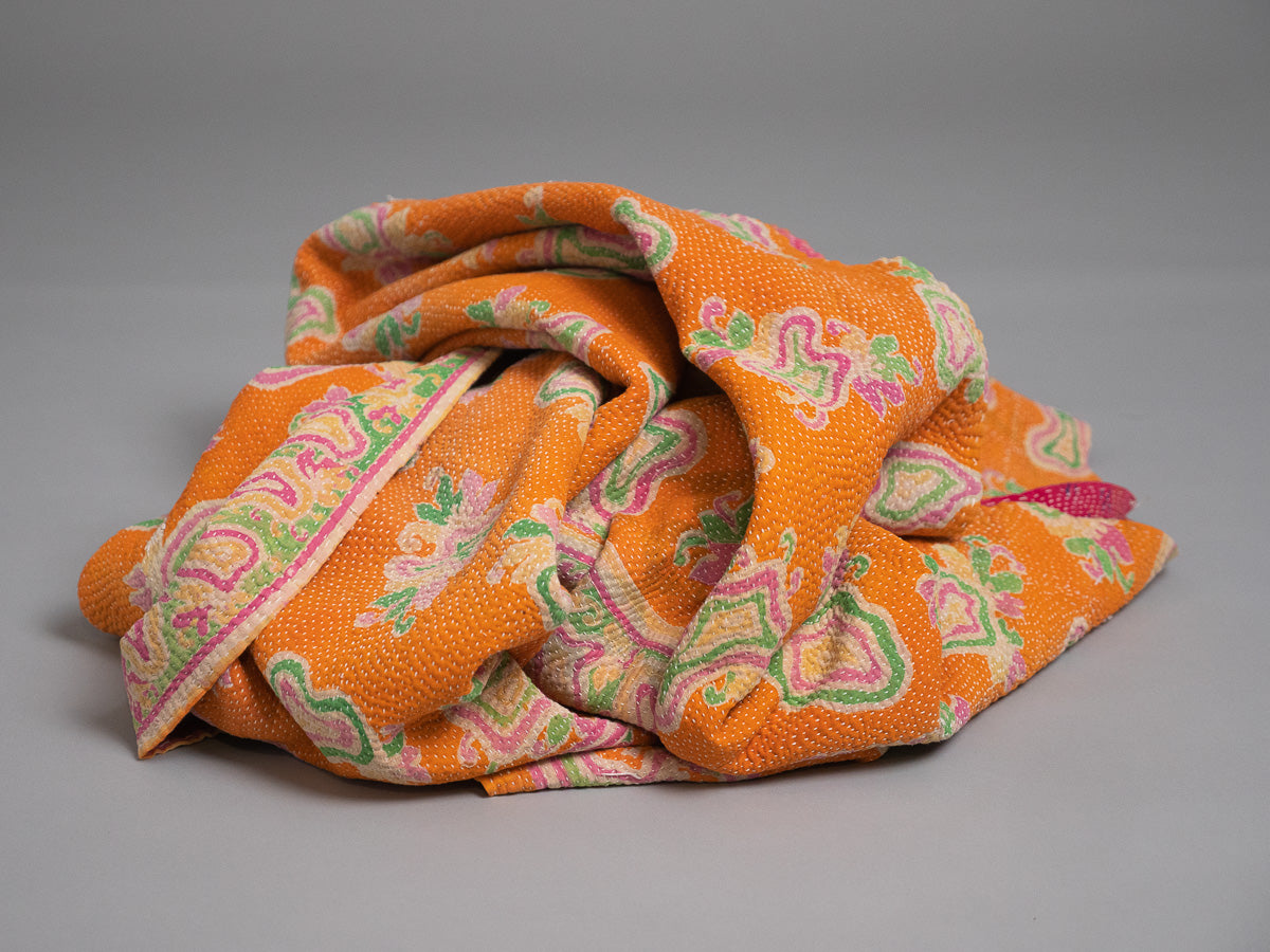 Kantha sari couvre-lit  No.1 "Island Party",  coton recyclé brodé à la main Image secondaire du produit