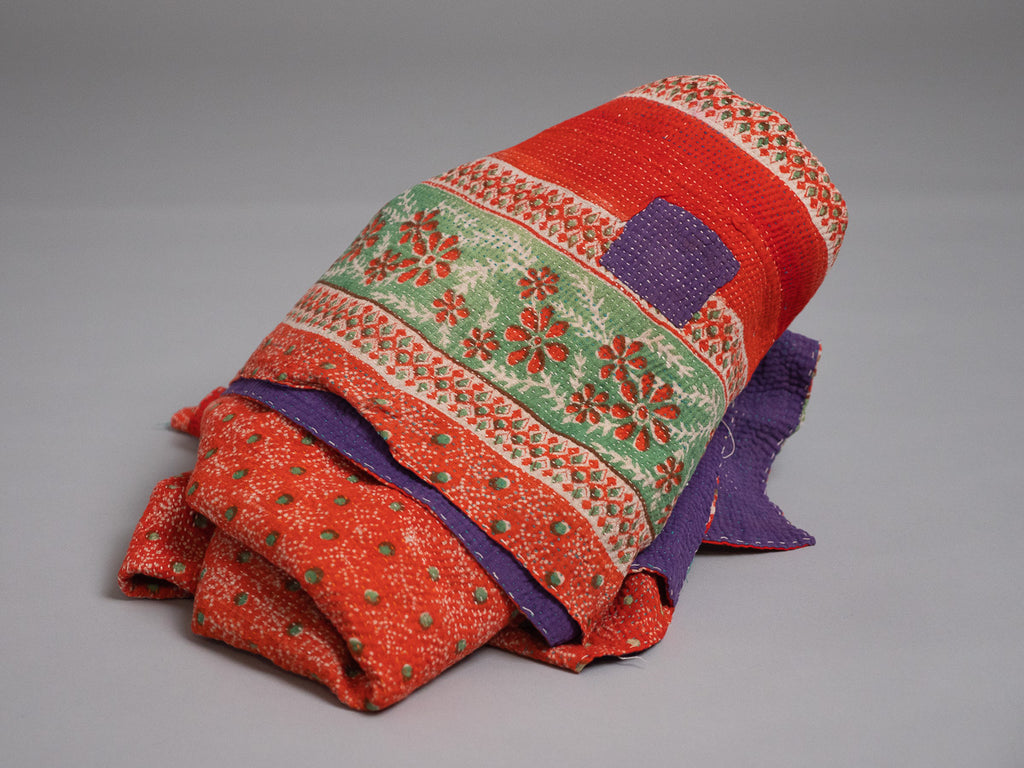 Kantha couvre lit en coton recyclé